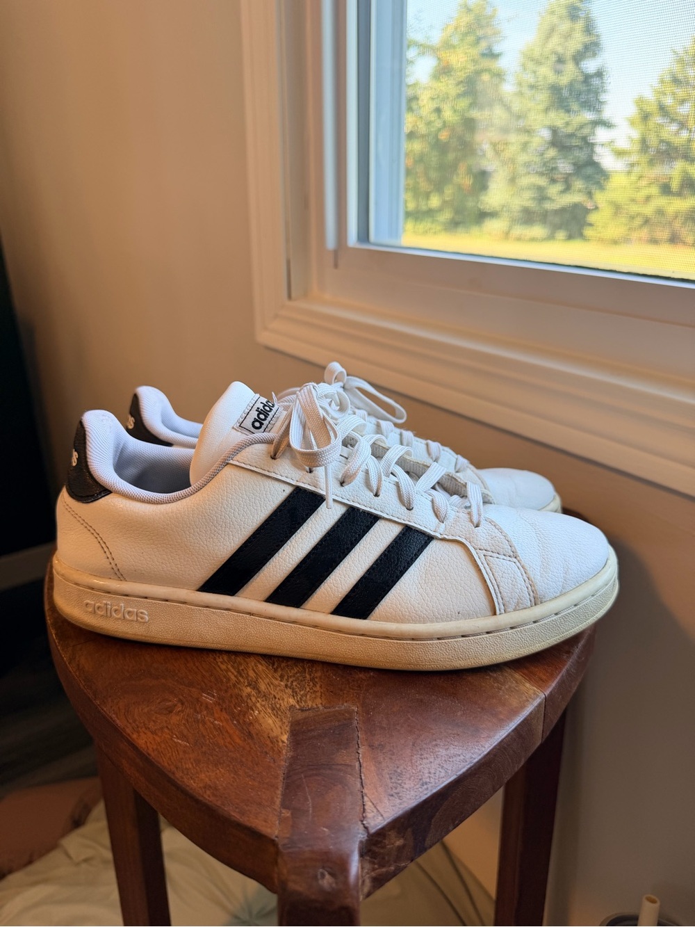 Adidas Women’s Grand Court White Sneakers with Black Stripes - 9.5